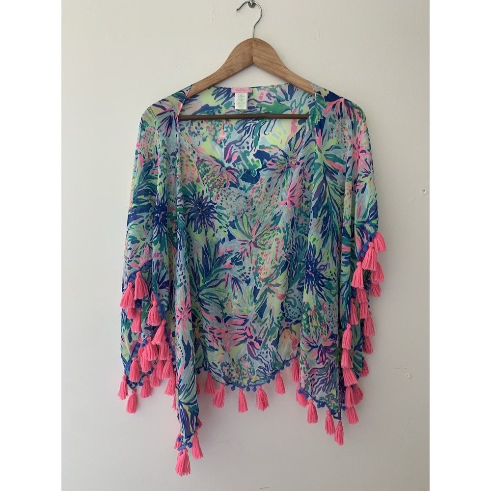 Lilly Pulitzer Marina Tassel Poncho One Size Semi Sheer Airy Preppy Palm Beach